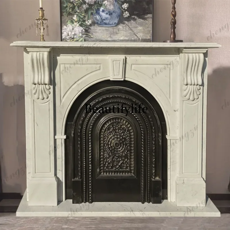 N178 French Fireplace Marble Vintage Stone Fireplace Decorative Cabinet Living Room Entrance Fireplace