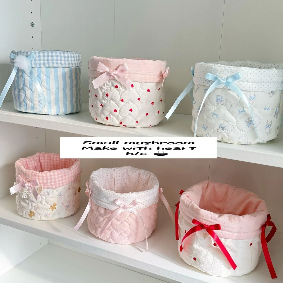 

New Cute Ins Sle Quilted Storage Basket round ape with Knot Design Cotton Fabric Bedroom Organizer Box
