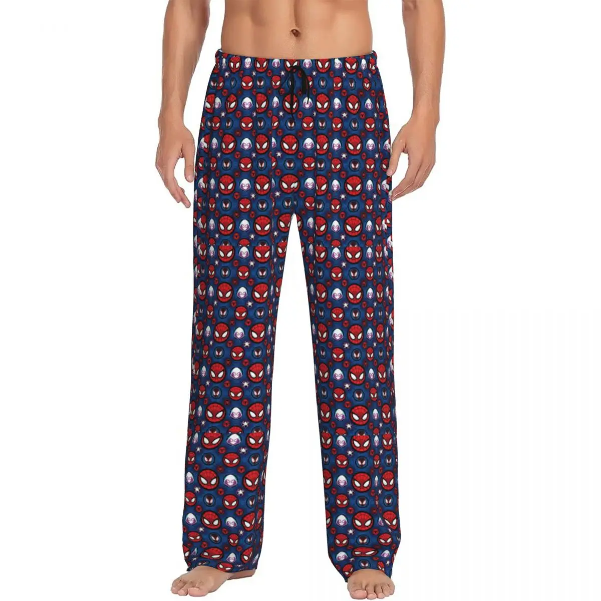 Custom Printed Spider Man Pattern Pajama Pants Men's Red Web Sleep Sleepwear Bottoms with Pockets