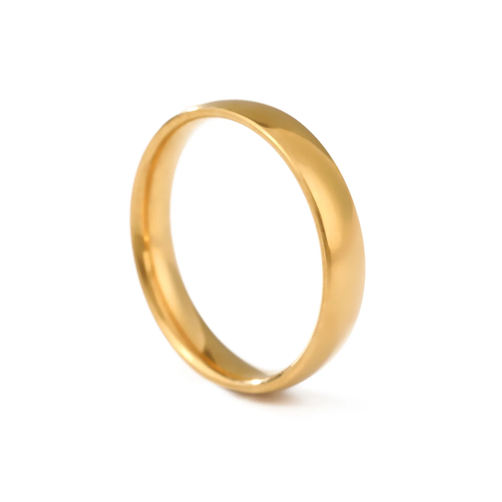 الفولاذ المقاوم للصدأ الذهب اللون 4 مللي متر حلقة واسعة النساء الرجال الحد الأدنى السلس العصرية خواتم زوجين مجوهرات الزفاف هدية بالجملة #5