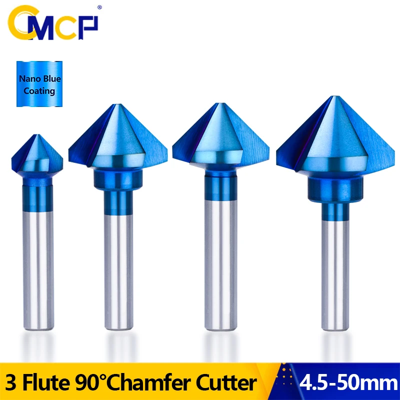 

CMCP 3Flute Chamfer Cutter 4.5-50mm 90D HSS CNC Drill Bit Nano Blue Coated Wood Metal Hole Cutter Countersink Drill Bit Drilling