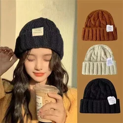 New Winter Twist Knitting Hat For Women Fur Pompom Thick Plush Cap Beanie Solid Color Ladies Warm Ski Snow Skullies Beanies
