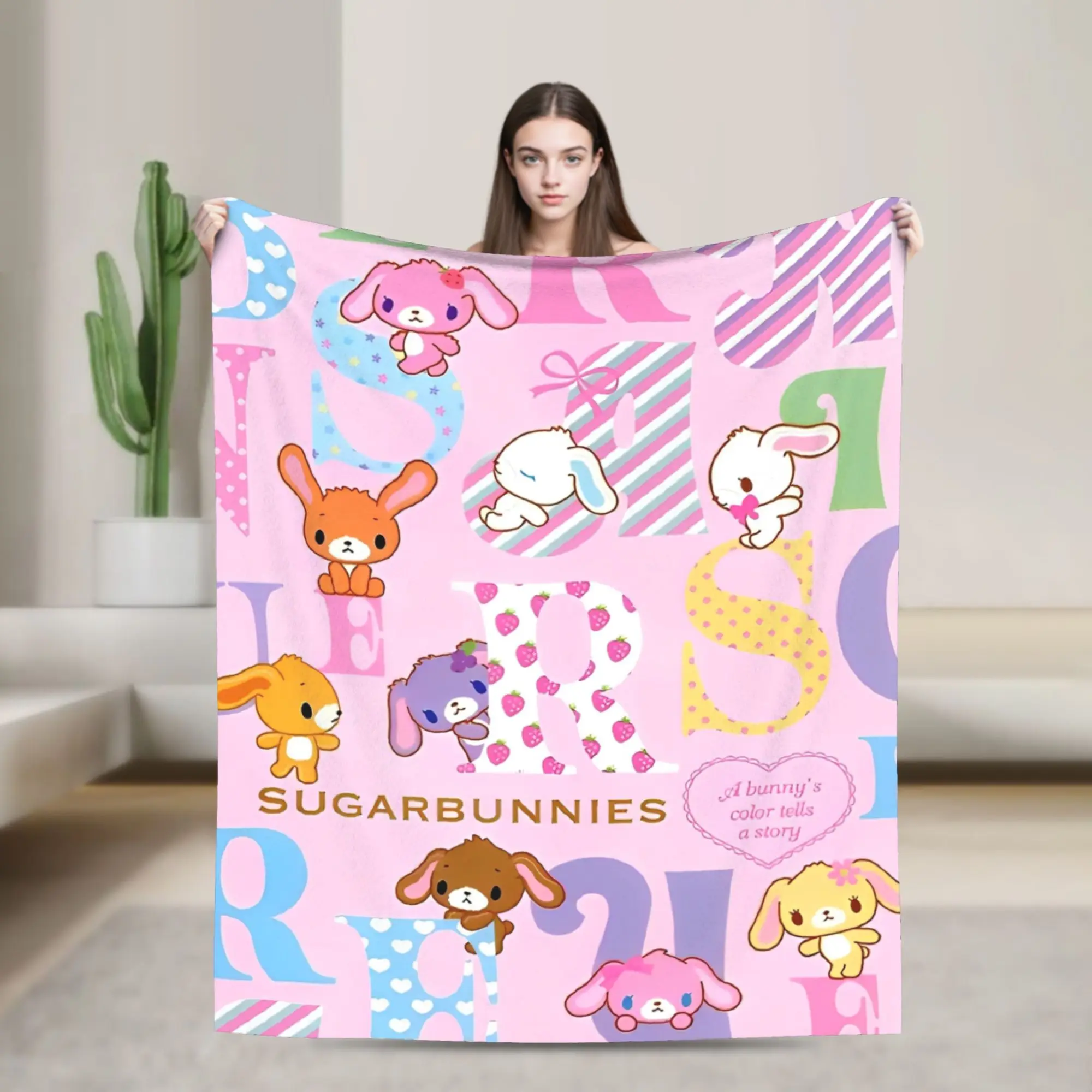 Sugar Rabbit Blankets Cartoon Flannel Throw Blanket Summer Air Conditioning Printed Soft Warm Bedspread
