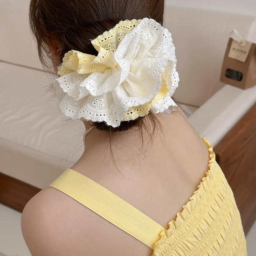 

Green Lace Scrunchie Double Layer High Quality Gentle Retro Ponytail Holder for Women Daily Use Festival Gift