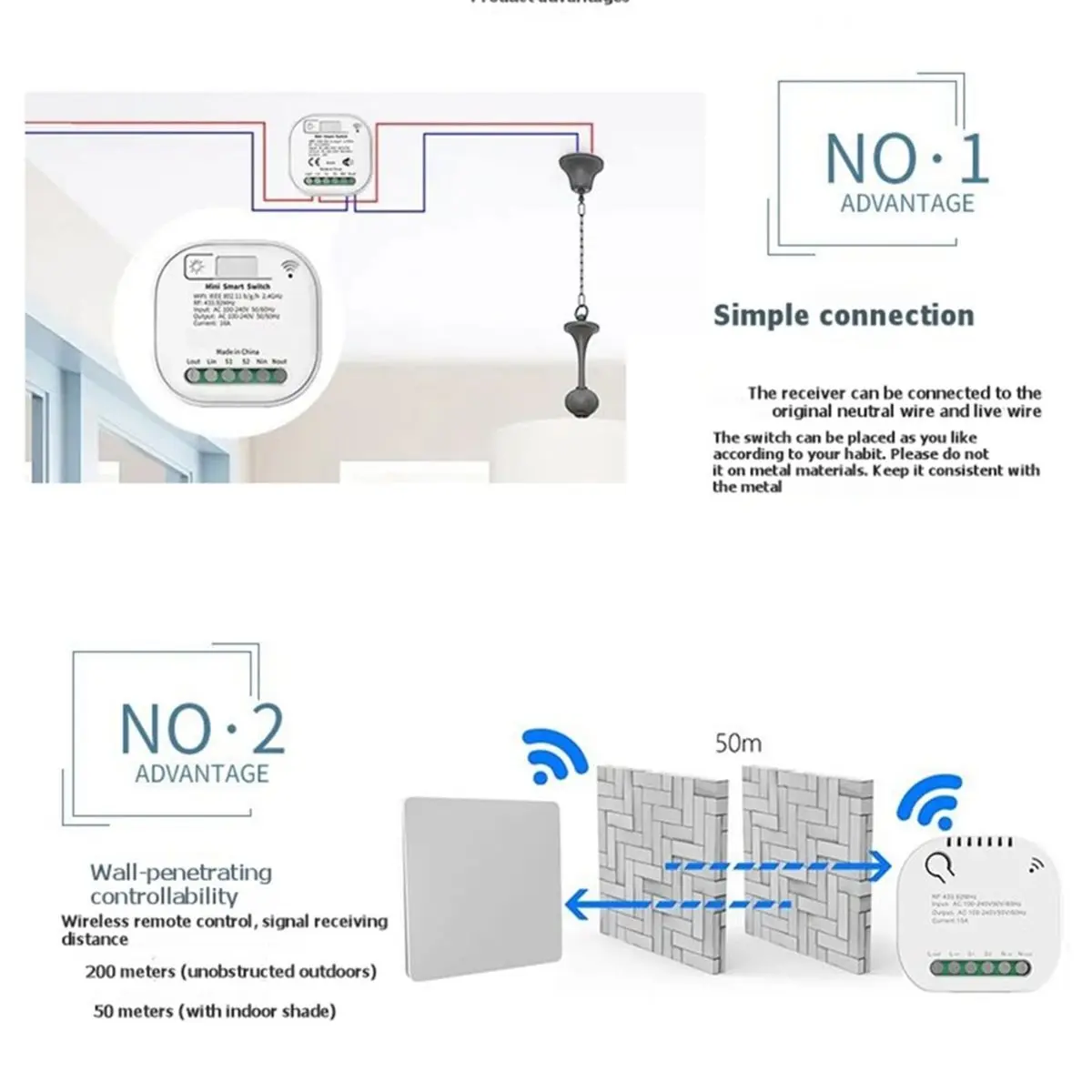 PHONE&GEAR ZigBee Smart Wireless Self-Powered Switch, for Home Easy Installation