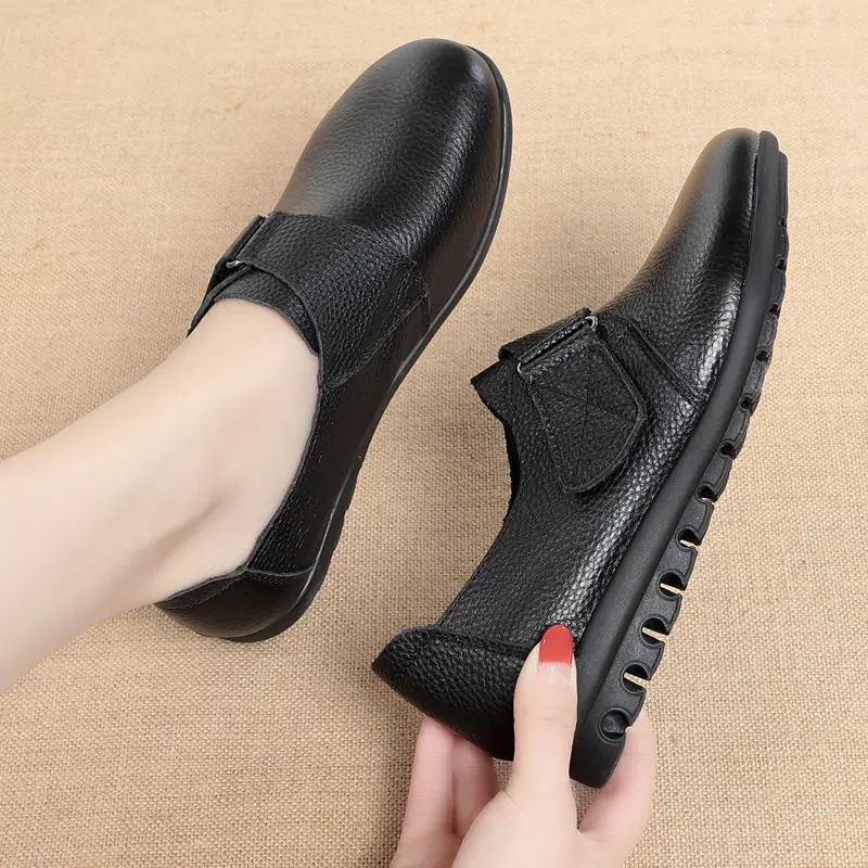 Brand Shoes for Women 2022 Spring Wedge Loafers Female Black Genuine Leather Flats ladies Office Nurse Shoes Mom Casual Sneakers