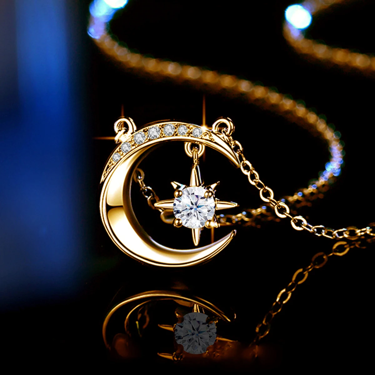

Sparkling Moon Star 0.5ct Moissanite Pendant Necklace 925 Sterling Silver Birthdays Christmas Valentine's Jewelry Gift for Her