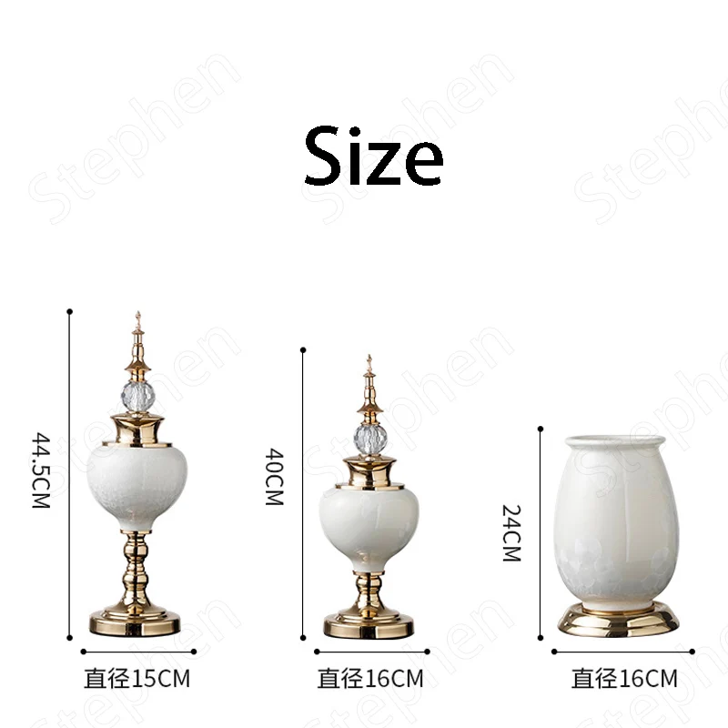 European White Gold Ceramic Vase French Classic Romance High Feet Flower Vases Living Room Desktop Flowers Pots Home Decoration