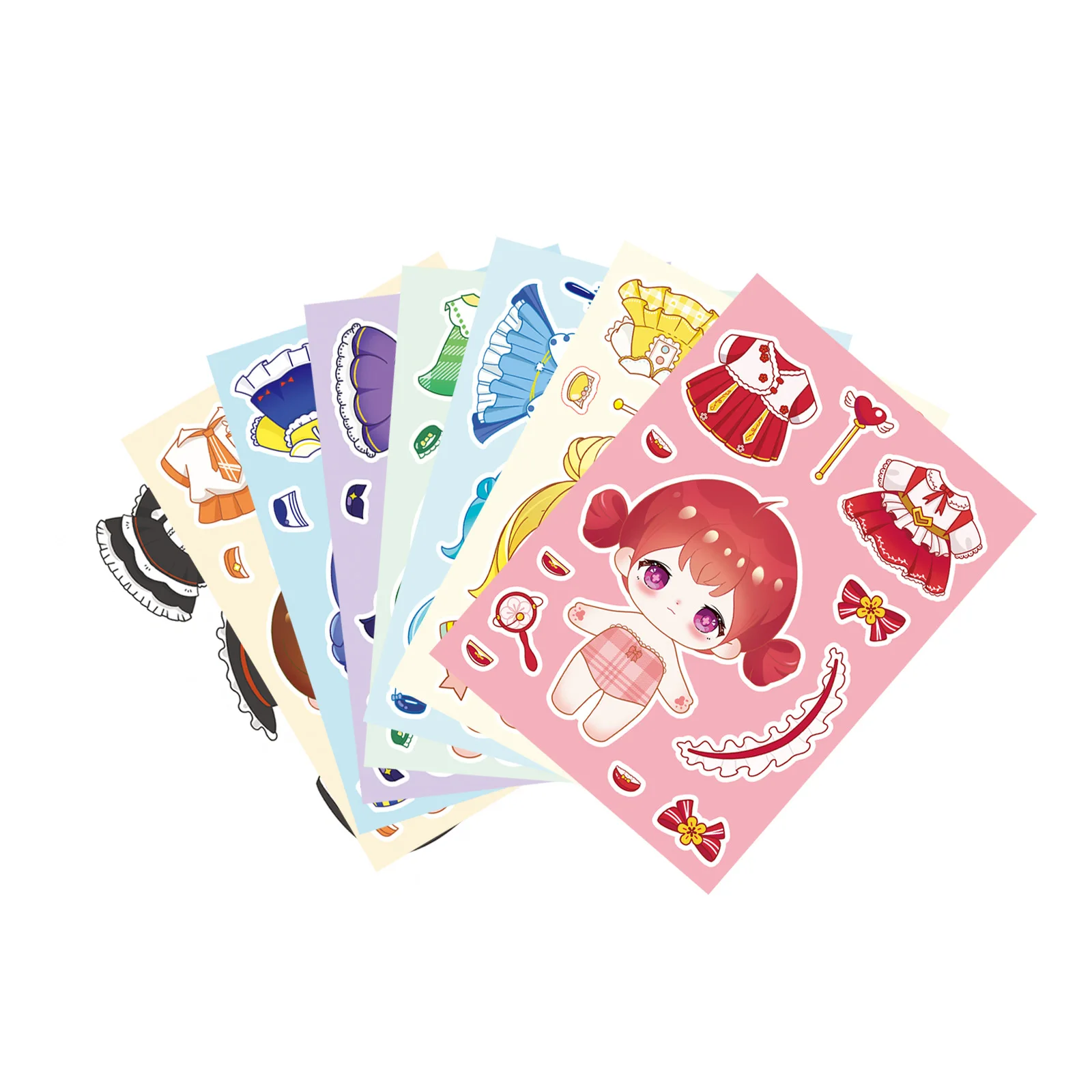 8 arkuszy naklejek z kreskówkowymi postaciami w stylu Q, bawełniane lalki, puzzle DIY, gra w przebieranki, naklejki na twarz, kreatywna interakcja rodzic-dziecko, seria kreskówkowa