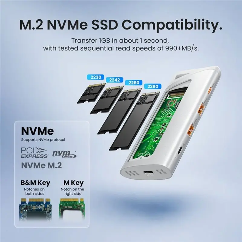 Super Deal -USB 3.2 Gen2 5 In 1 USB-C SSD Nvme Enclosure HUB PD 100W Charger Charging Function, Supports Up To 8TB M. 2 SSD For