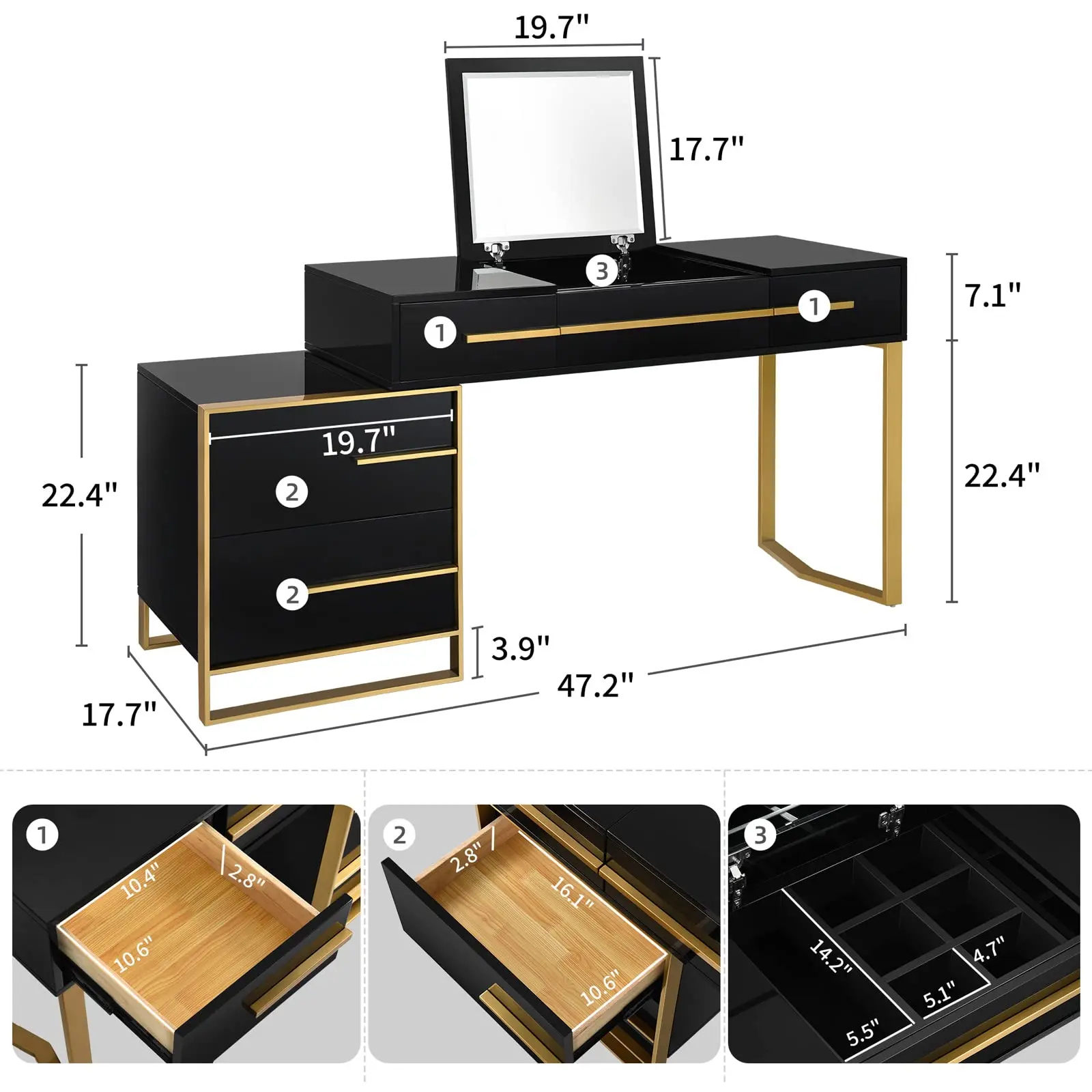 Commode en bois Mdf au design moderne pour filles, vanité de maquillage, table et miroir blancs pour chambre à coucher