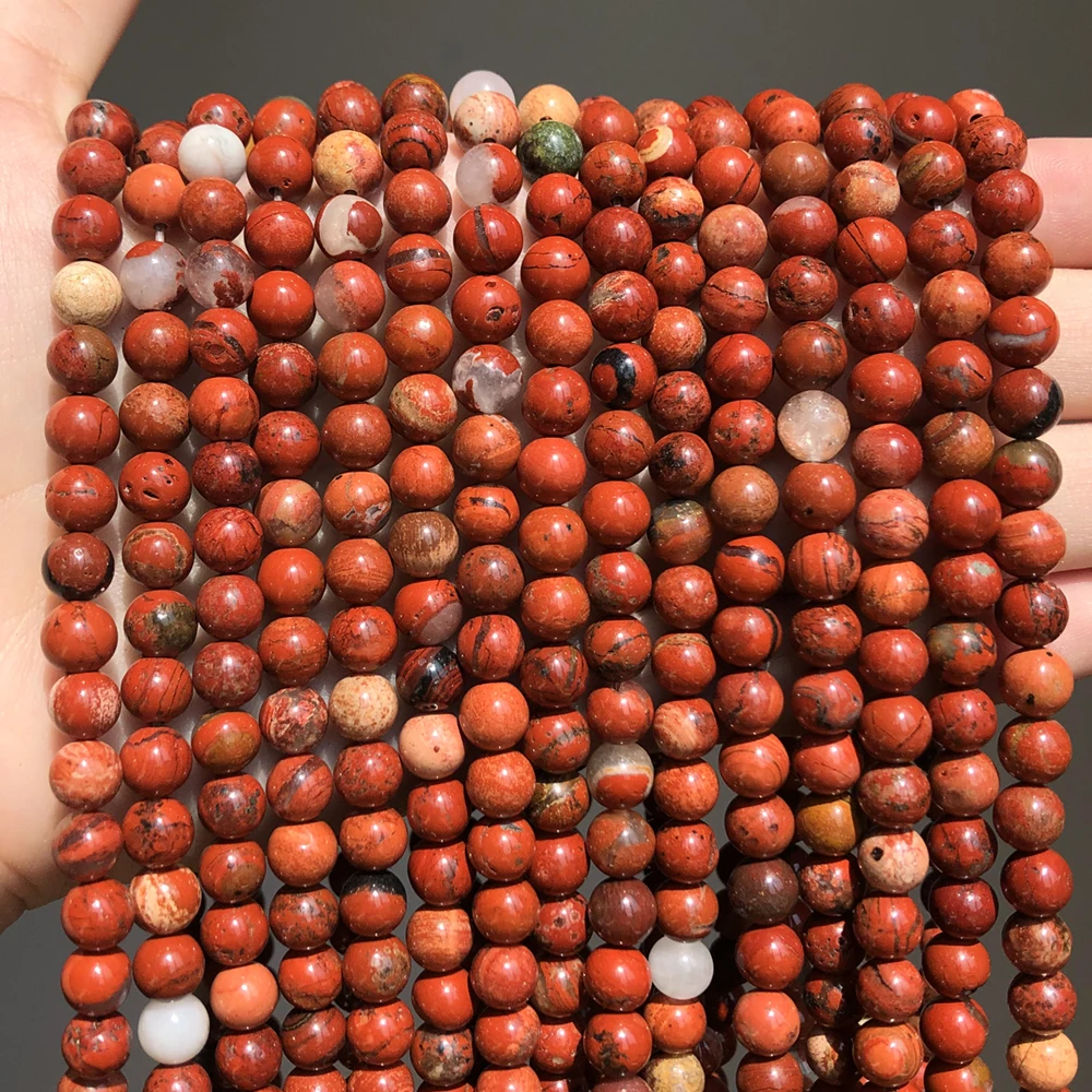 4/6/8/10/12mm Natural Red Jaspers Stone Beads Round Loose Beads for Diy Bracelet Accessories Jewellery Making 15 Inch/Strand