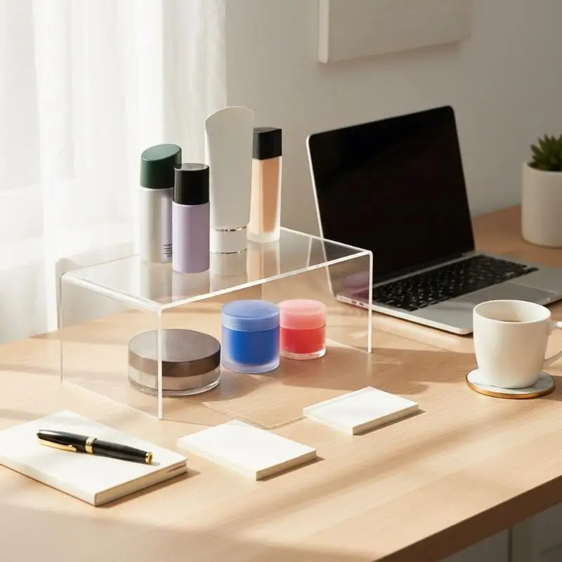 Expositor Acrílico Multicapa, Organizador de Escritorio Transparente, Estante de Almacenamiento para Suministros de Oficina, Cosméticos y Exhibición