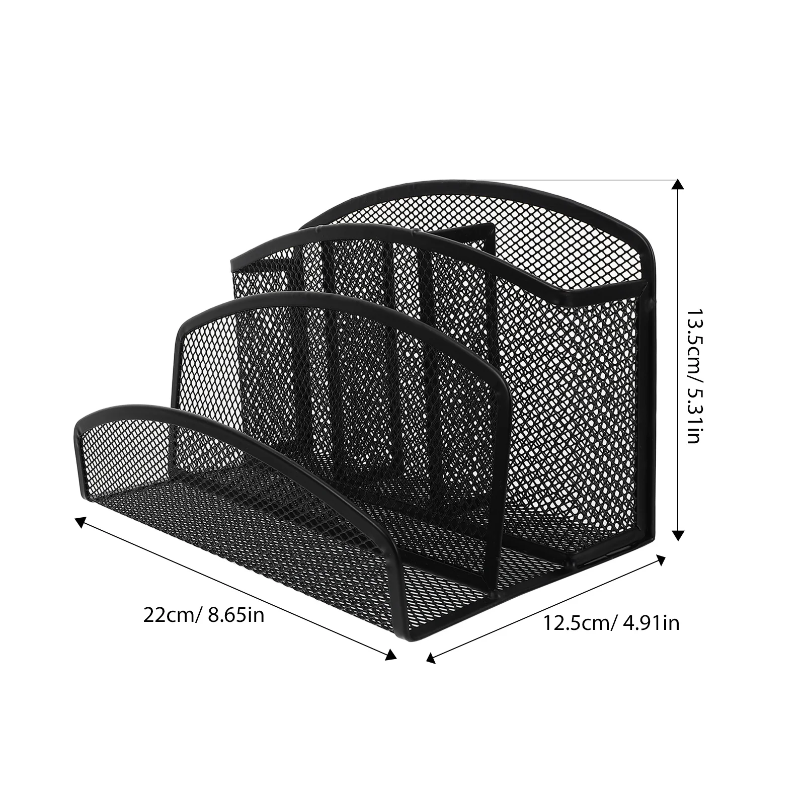 Desktop Iron Mesh File Organizer Two Sections Three Pen Holders Black Office Desk Storage Rack File Organizer Desktop Storage