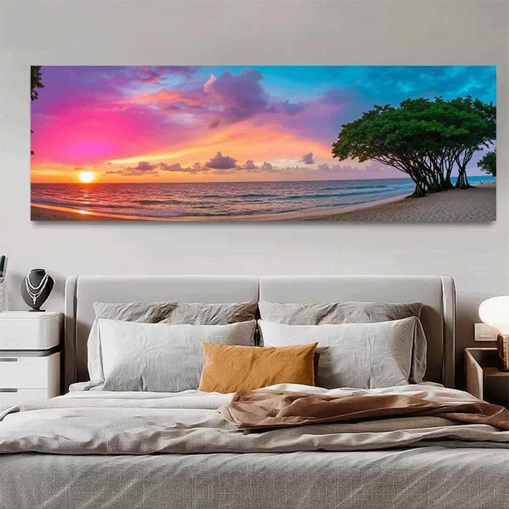 1PC-Canvas poster Unframed  Ocean Sunset Beach Landscape Canvas Art Print Wall Decor Home Interior Painting  summer