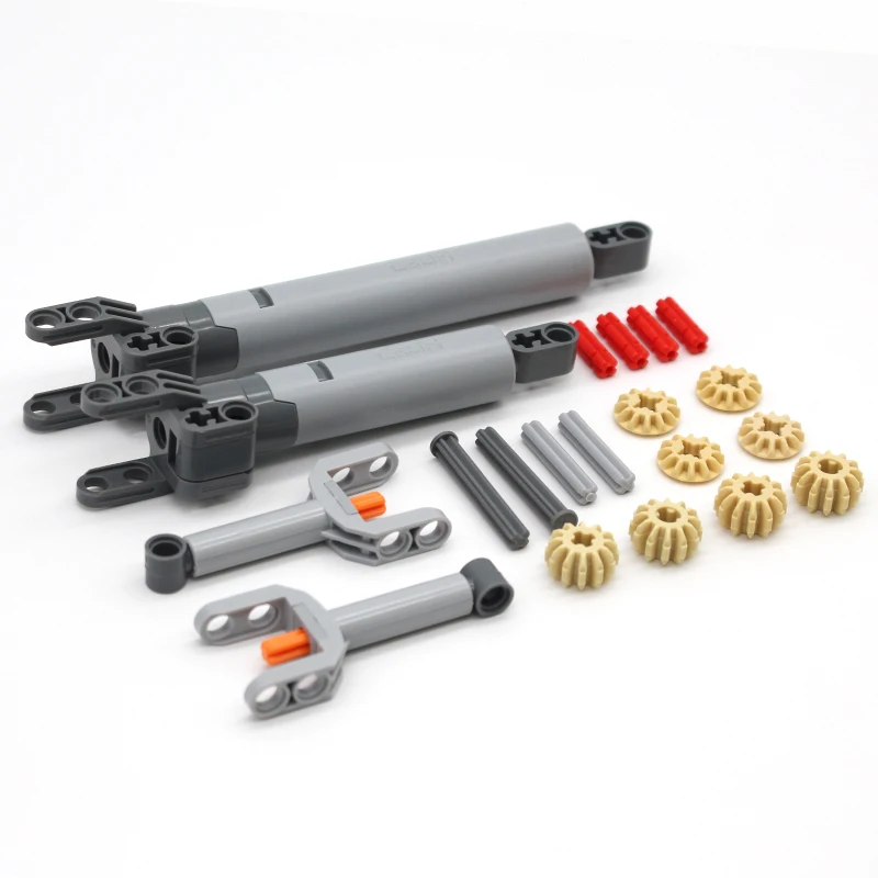 22PCS MOC Push Rod Set Technical Parts Gears Large Putter Linear Actuator Holder Axle and Pin Connectors Compatible Bricks