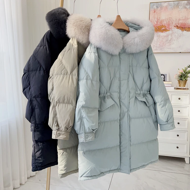 

Fur Collar down Jaet Women's Puffer Coat White Goose down Waist-Cinching Thiened Winter Coat Five Colors
