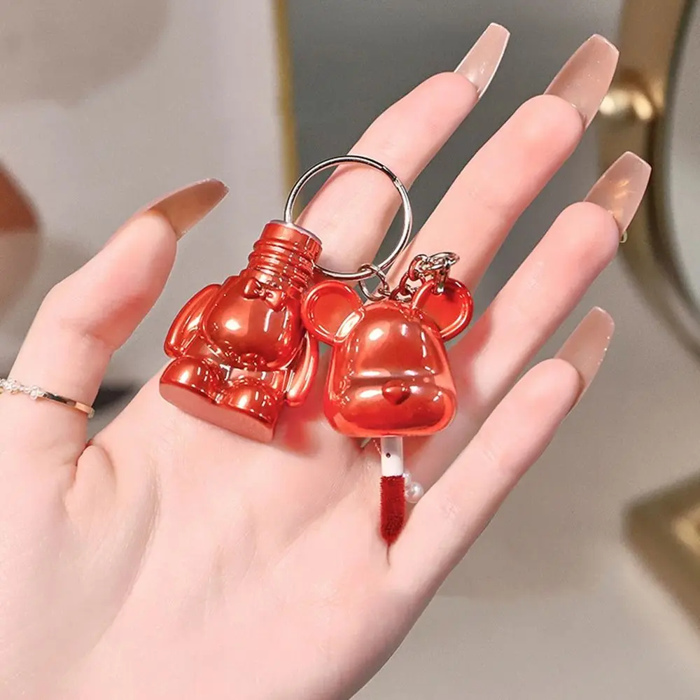 Mini Jelly Mirror Lipstick Non-stick Cup Bear-shaped Lip Gloss Moisturizing With Key Chain Long-lasting Lipstick Students