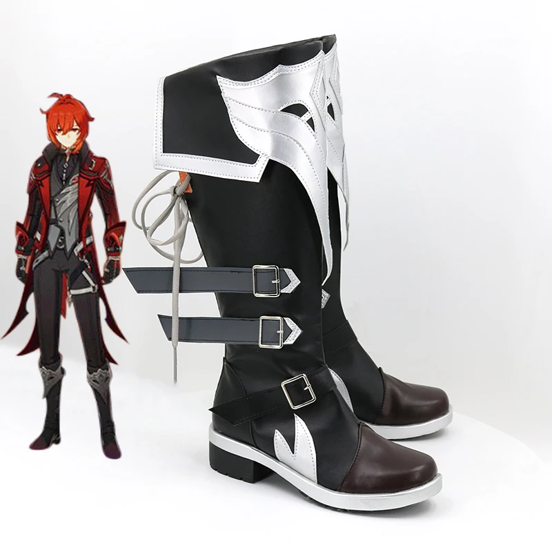 New Genshin Impact Cosplay Genshin Impact Diluc Red Dead of Night Cosplay Shoes Carnival Halloween Shoes For Women Men