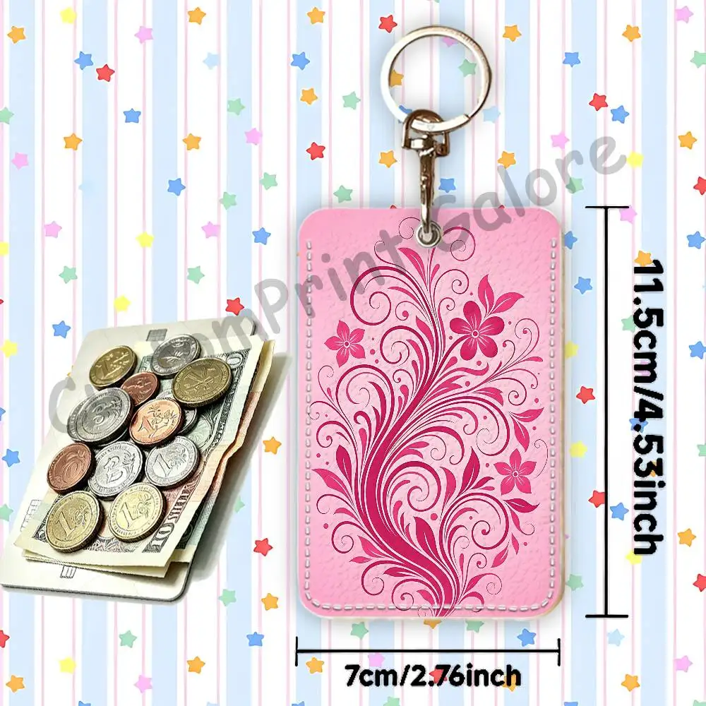 Vectorflourish Floral Metro Frutiger Floral PU Leather Holder For Bank Business Work Card Holder Student Card Bus Card Keychain