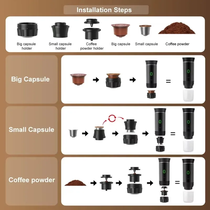 2-in-1 Portable Italian Espresso Machine Espresso Coffee Maker Wireless Portable Espresso Coffee Machine for Car Home and Travel image 4