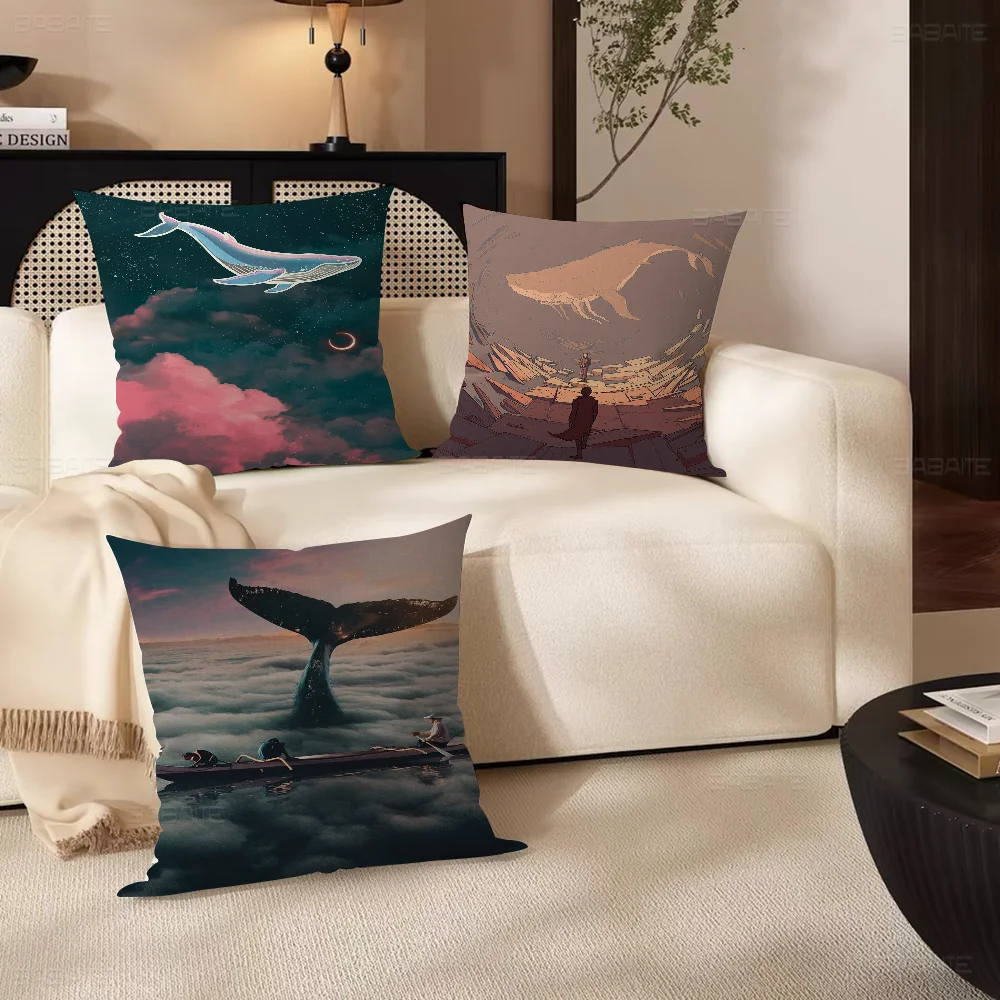 

Whale Art Paint Maple Design Cushion Cover Happy Autumn Harvest Decor Holiday Decorati Pillow Cover