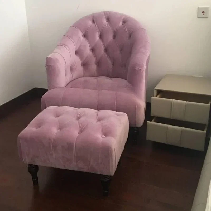 Simple Single Sofa round-Backed Armchair Living Room Bedroom Balcony Fabric Solid Wood Leisure Recliner Clothing Store