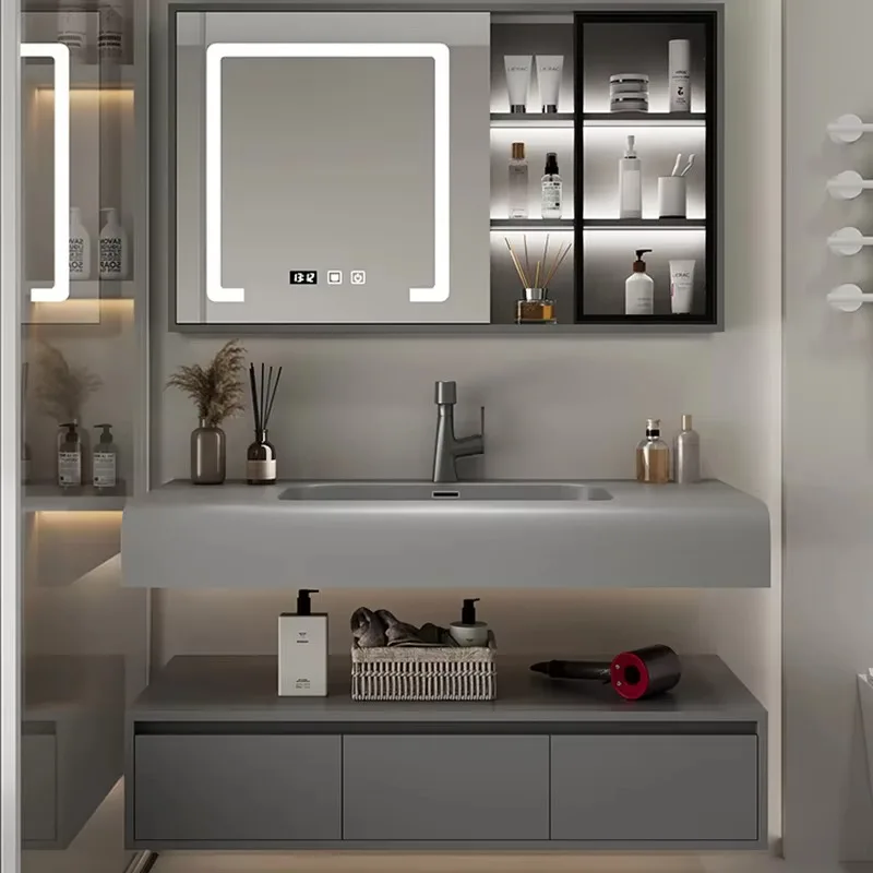 

Gray Organizer Bathroom Cabinet Waterproof Modern Space Saver Mirror Bathroom Cabinet Storage Luxury Mobiletto Bagno Furniture