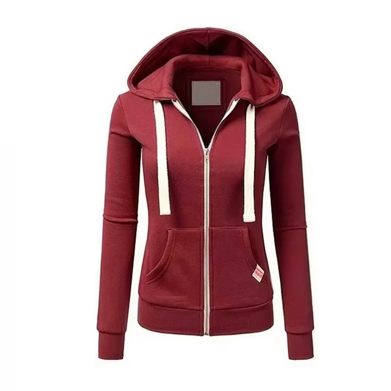 2026 herbst/Winter Neue Frauen Einfarbig Mode Hoodie Lange Sleeve Zipper Tasche mit Label Outdoor Sport Jogging kleidung