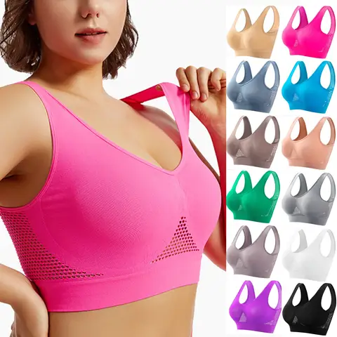 Seamless Mesh Women Sports Bras Fitness Gym Running Underwear Shockproof Bra Wireless 5XL Plus Size Crop Top Breathable Yoga Bra