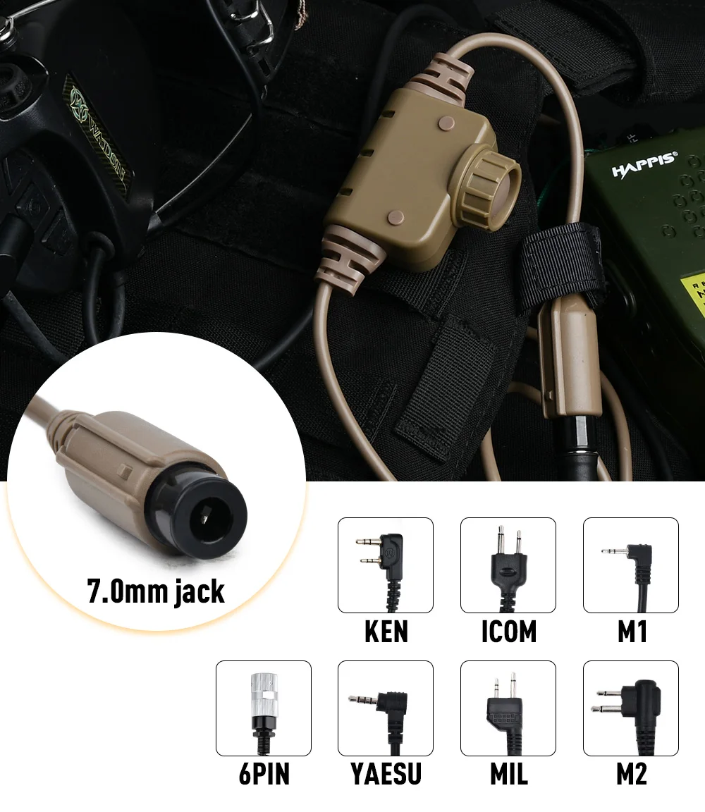 WADSN NEW RAC PTT Militärversion Taktisches Headset WST TAC-SKY Ohrhörer Jagd-Kopfhörer Kenwood 7,0mm Stecker PTT – Detail 1