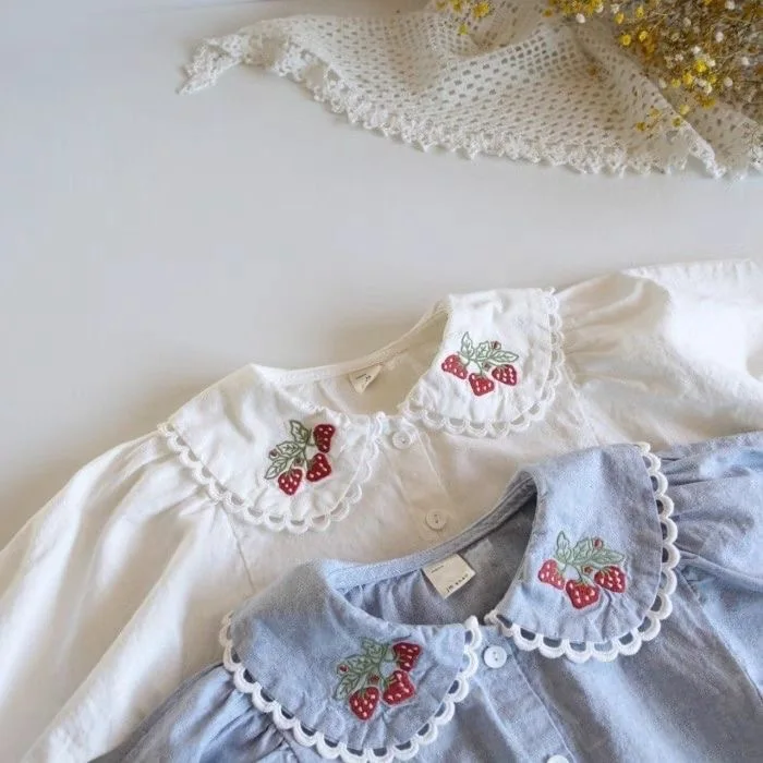 2026 Kids Girls Embroidery Shirts 0-3Y Spring Infant Baby Girls Blouses Sweet Toddler Girls Peter Pan Collar Long Sleeve T-shirt