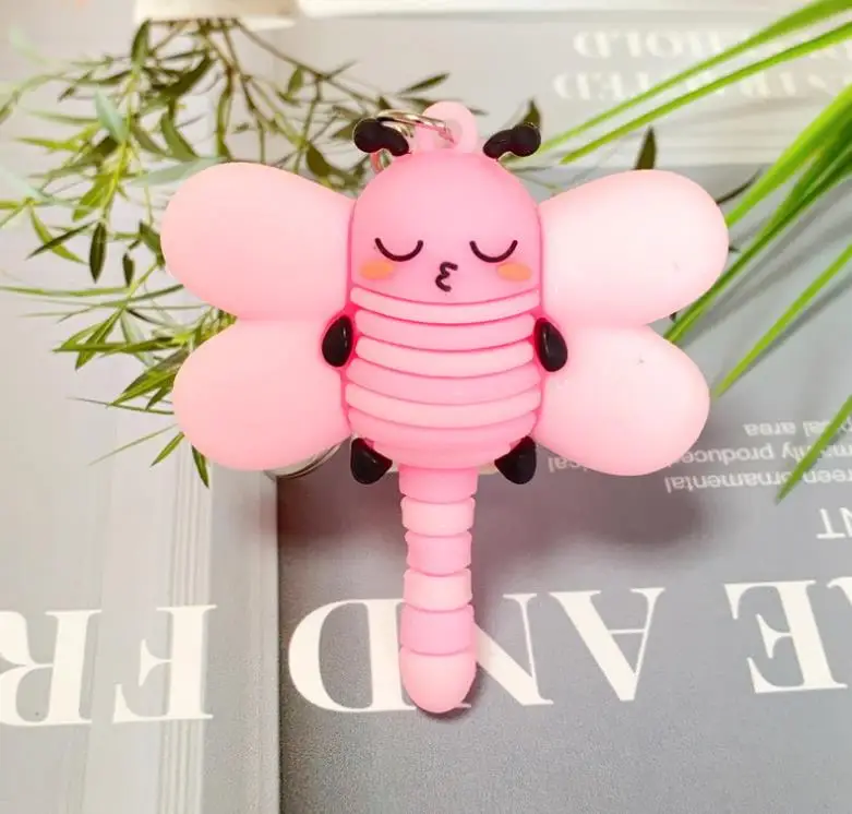 1PCS  New three-dimensional dragonfly bee ladybug caterpillar cartoon doll keychain