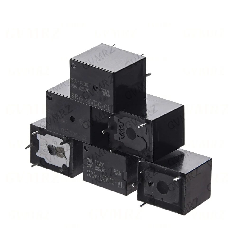 5PCS 4Pin 5Pin Relay  PCB Type Black Automobile Relay SRA-05VDC-AL SRA-12VDC-CL SRA-24VDC-CL 5V 12V 24V 20A DC Power