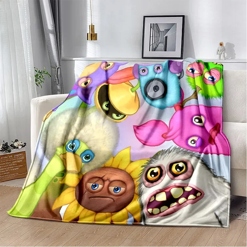 My Singing Monsters Video Game Cartoon Miękki pluszowy koc, flanelowy koc do salonu Sypialnia Sofa Piknik