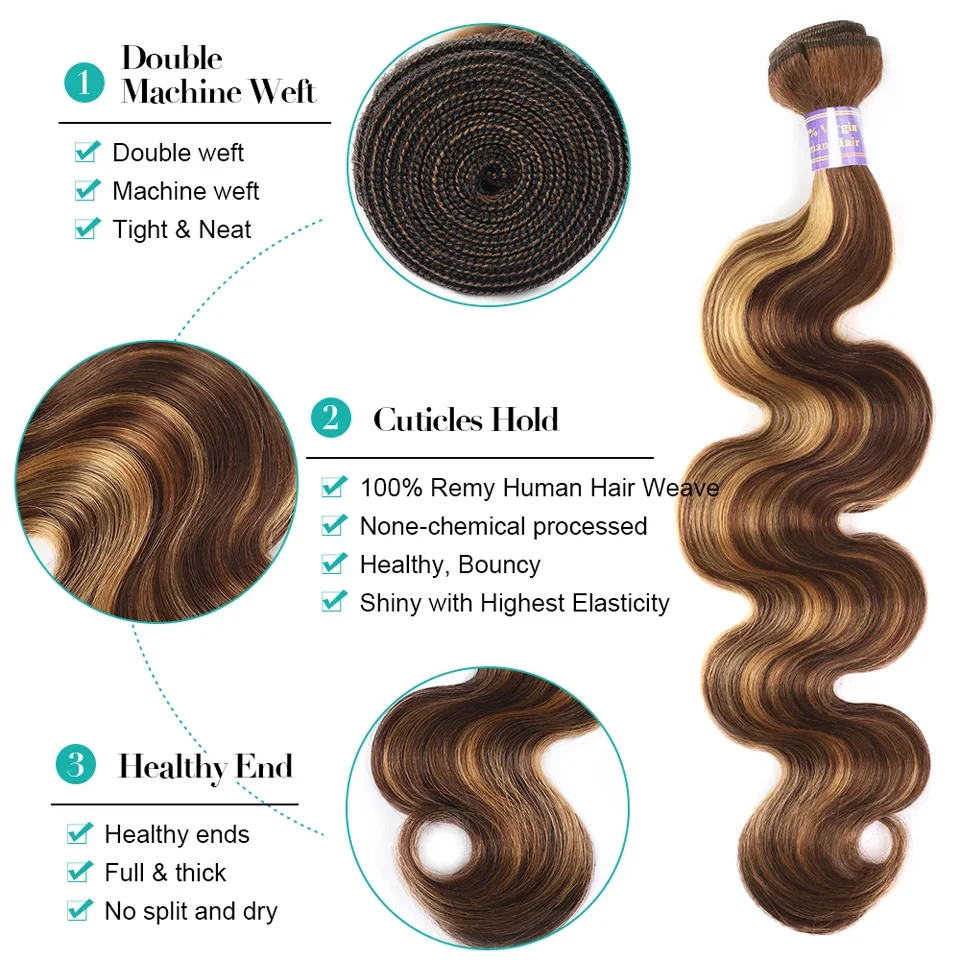 Hoogtepunt Body Wave Menselijk Haar Bundels P4/27 Honingblond Ombre Bundels Menselijk Haar 10A Brazilian Hair Weave Bundels pruiken Haar