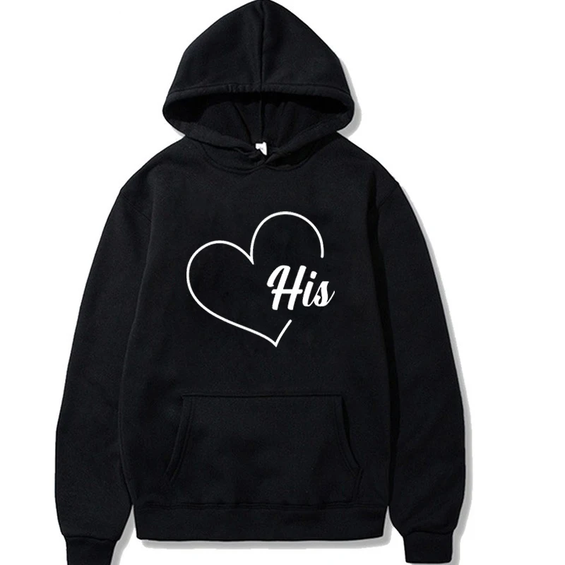 His & Hers Matching Couple Hoodies Honeymoon Outfit Couple Gift Hearts Graphic Print Couple's Clothing Sweet Pullover Hoodies