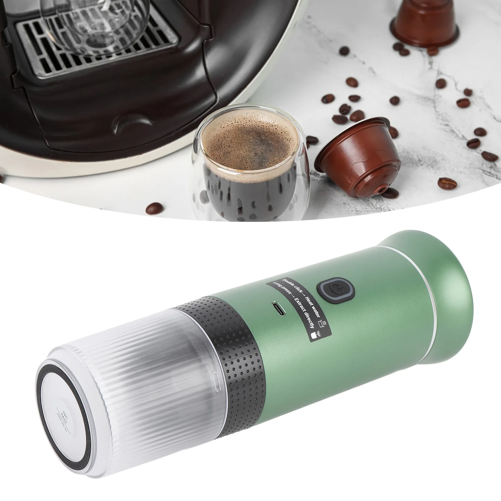 휴대용 커피 메이커 120ml 304 스테인레스 스틸 자동 소형 캡슐 커피 메이커 야외 자동차 여행 캠핑