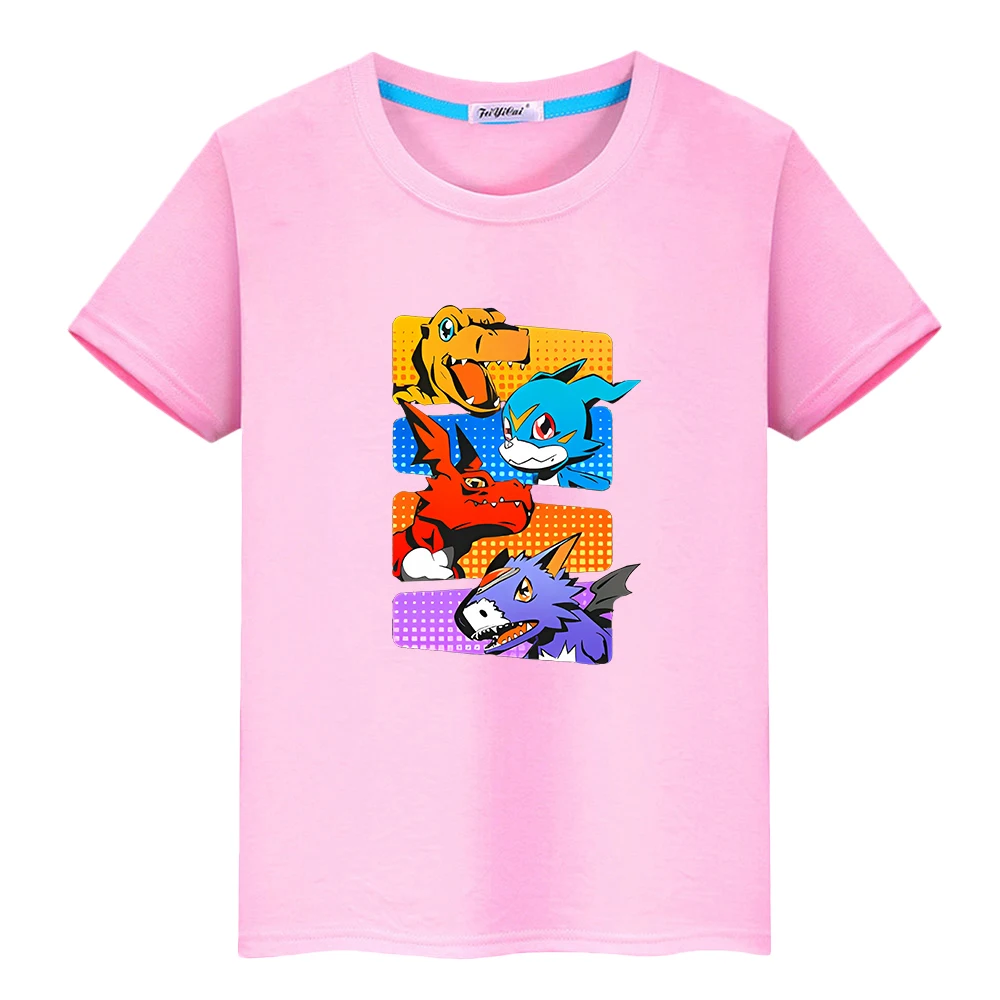 

digimon Cartoon Print 100%Cotton t shirt for kids boy 10years Kawaii Tops y2k anime Short pride tshirt girls clothes Christma