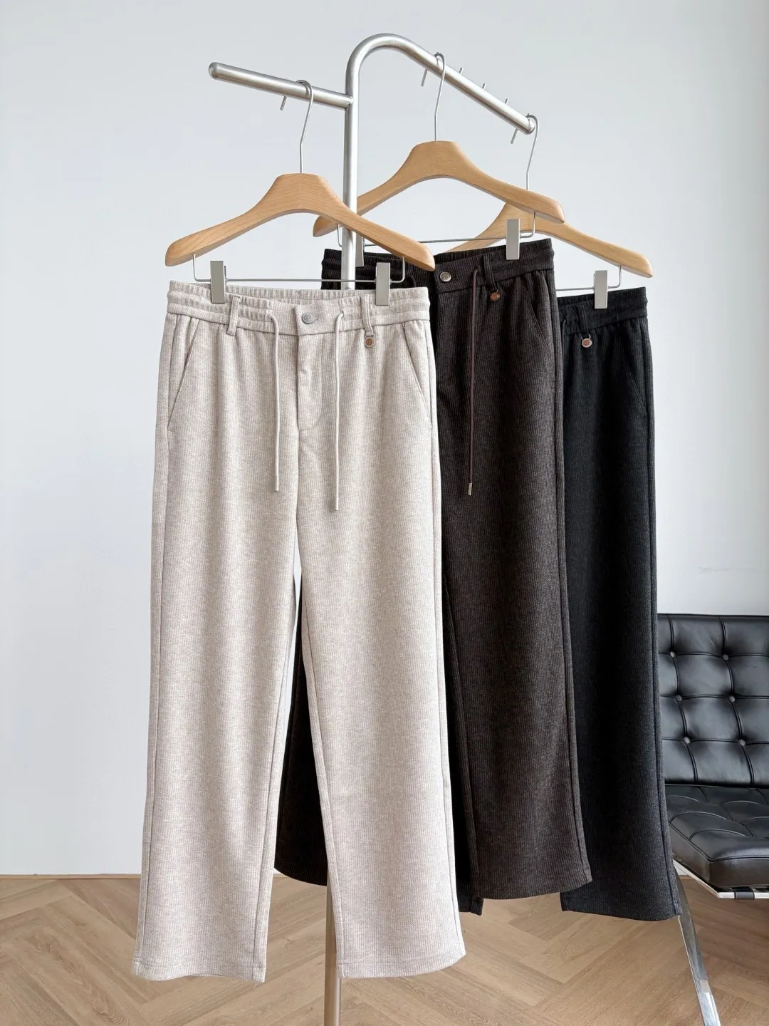 

Ele Men's Casual Pants Elastic Waist Straight Leg Thiened Autumn Winter New Sle Busin Trousers for Middle-Aged And...