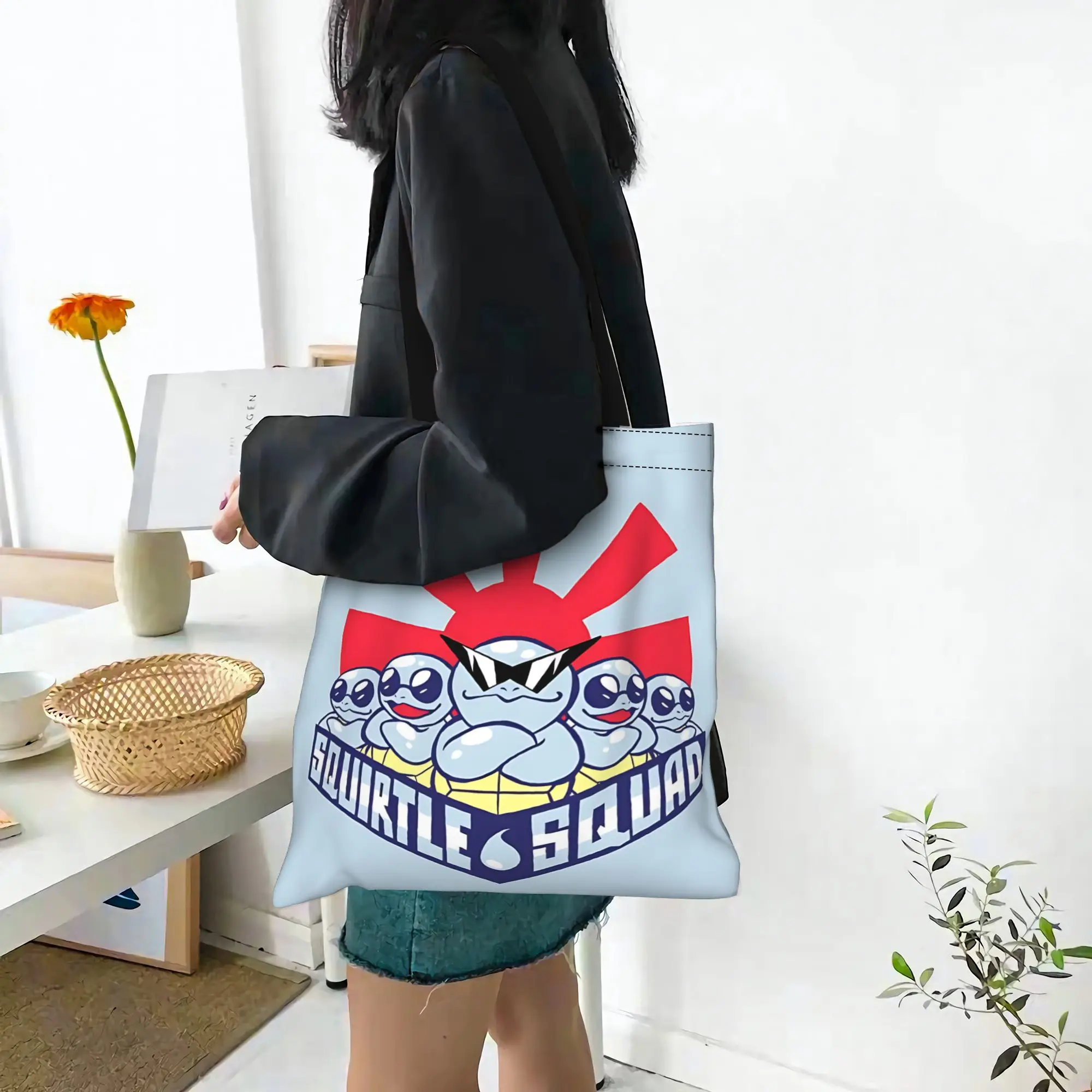 Customized Pokemon Halloween Women's Bag Shopping Bag Reusable Double Sided Canvas Tote Bag Shoulder  Handbag