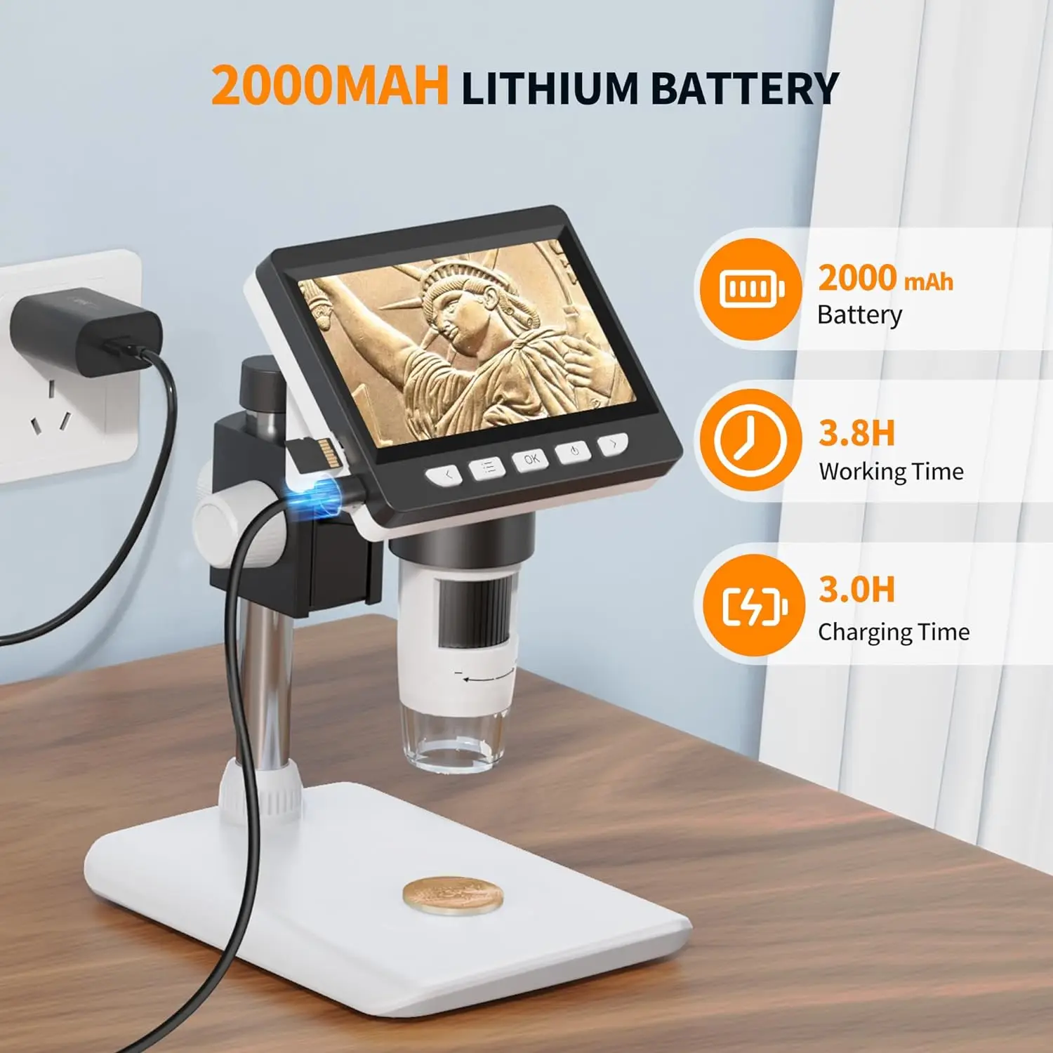 Letcmoi 4.3" IPS Digital Microscope 1000X 1080P Coin Microscope Magnifier with 8 Adjustable LED Light 10MP Camera Video Recorder