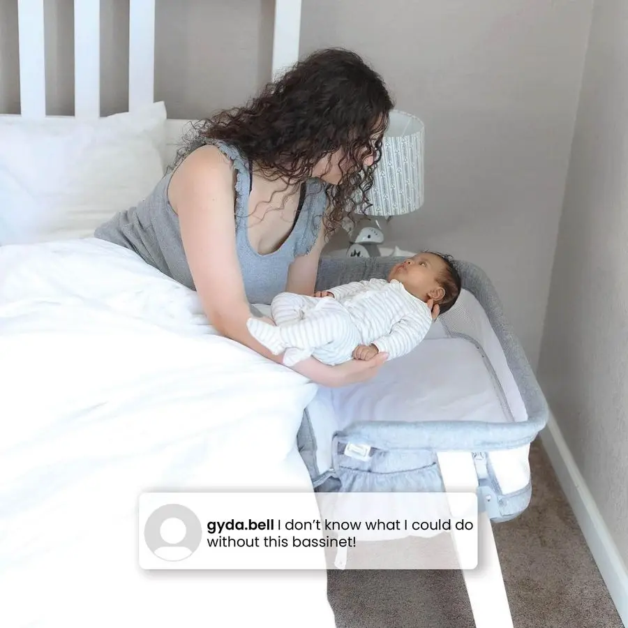 시몬스 키즈 드림 침대 옆 아기 침대, 지퍼형 측면 벽, 통기성 메쉬와 높이 조절 기능이 있는 편리한 아기 침대 L