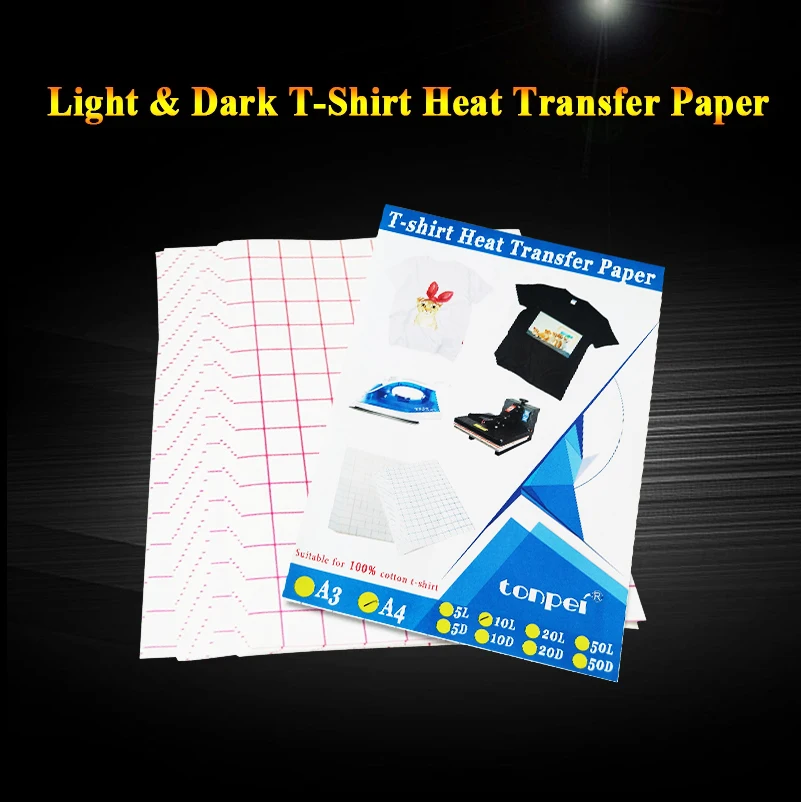 10 Sheets Inkjet Heat Transfer Paper A4 Cotton T-Shirt Dark Black Transfer Paper  Light White Paper For 100% Cotton Fabric