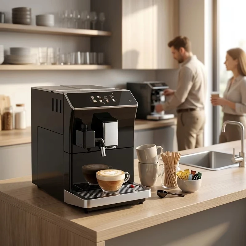 Mini stylish home automatic coffee machine with integrated milk frother system