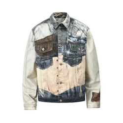 Fashion High Street Patched Jeans Jacket Streetwear Washed Vintage Ripped Denim Coat Retro Y2K Hip Hop Outerwear
