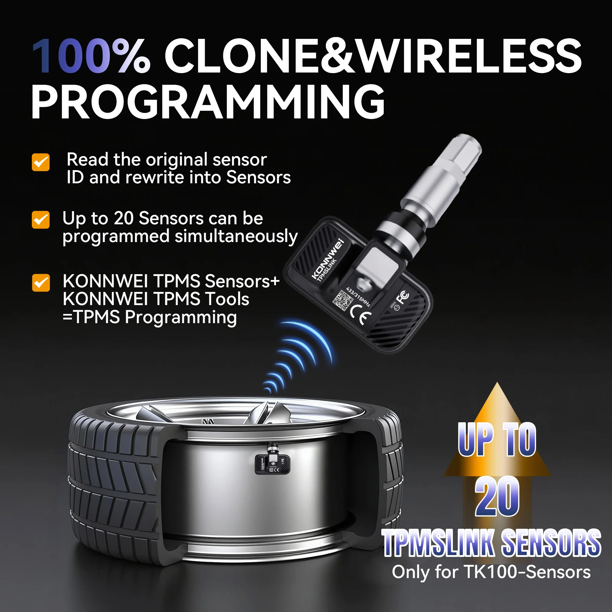 2026 KONNWEI TPMS Sensors 433/315MHz Dual-channel Wireless Programing OBD Relearn Tool CELL PHONE Tire Pressure Monitor System - view 2