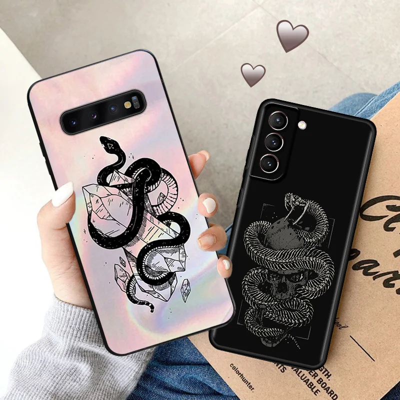 Snake Skin Print Soft Phone Cases For Samsung Galaxy S23 S24 Plus S22 Ultra S21 S20 FE S10 5G Note 20 Lite Black Matte Cover