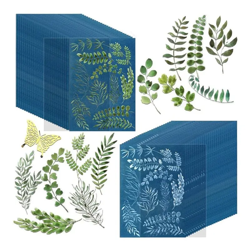 AT63-Cyanotype Paper Sun Print Kit-80 Pcs High Sensitivity With 2 Sleeves,DIY Arts And Crafts Projects