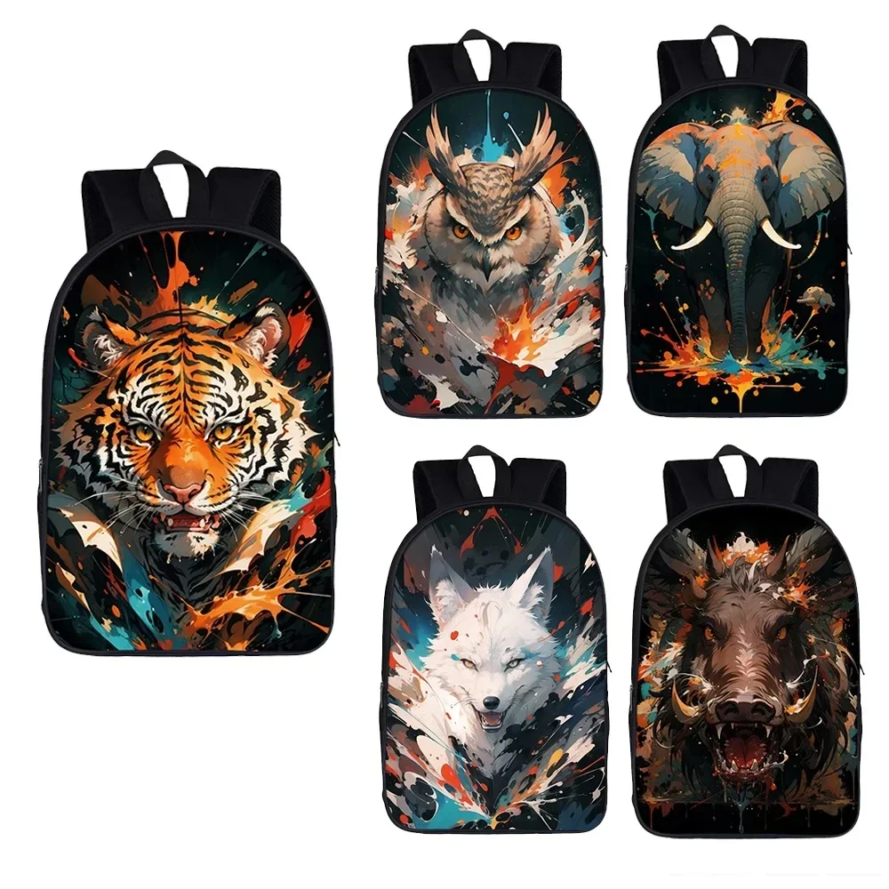 

Cool Paint Splatter Animal Print Backpack Watercolor Wolf Tiger Horse School Bags for Kids Bookbag Laptop Daypack Rucksacks Gift